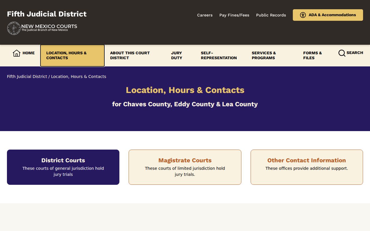Fifth District court contact cards for Eddy County locations