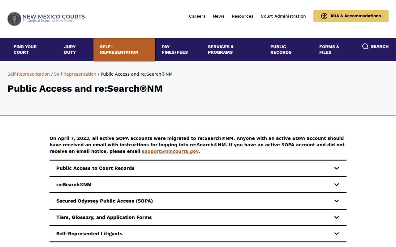 New Mexico official public access methods and court-search limits