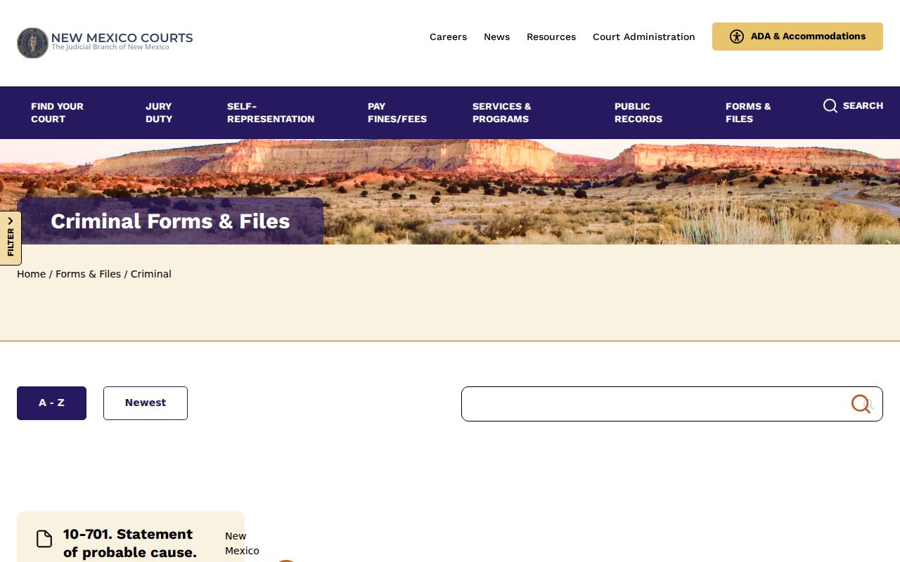 New Mexico criminal forms index with arrest warrant materials
