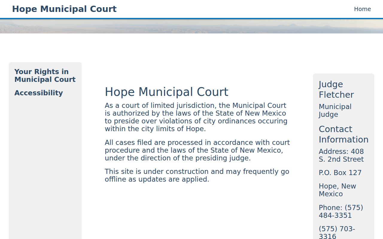 Official New Mexico local court notice and contact information