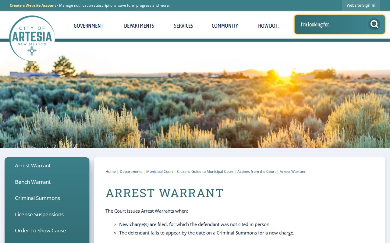 Blank New Mexico local arrest warrant explanation page