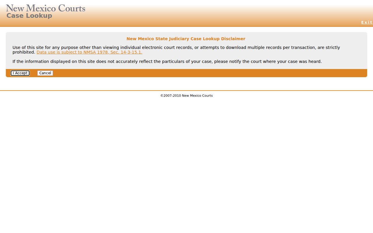 New Mexico Case Lookup public search entry screen